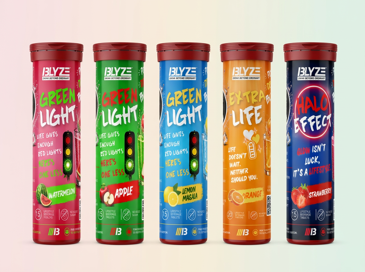 BLYZE Full Drop 5-bottle combo pack, all flavours lined up